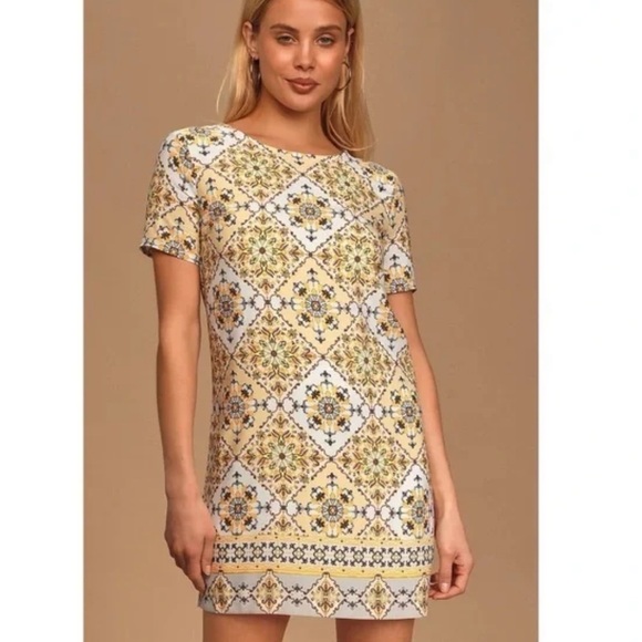 Lulus Dandy Lion Yellow Print Mini Dress S - Picture 1 of 11